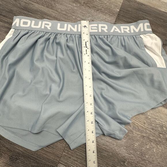 NWT Under Armour Play Up Side Stripe Slate Blue White Women 2X Plus Loose Shorts - Picture 10 of 11